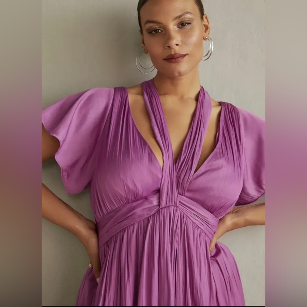 NWT Anthropologie Deep V purple mini dress - Picture 2 of 12